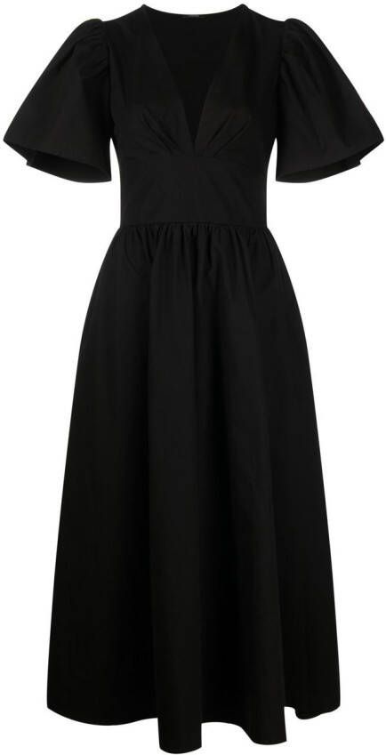 LE PETIT TROU Midi-jurk met V-hals Zwart