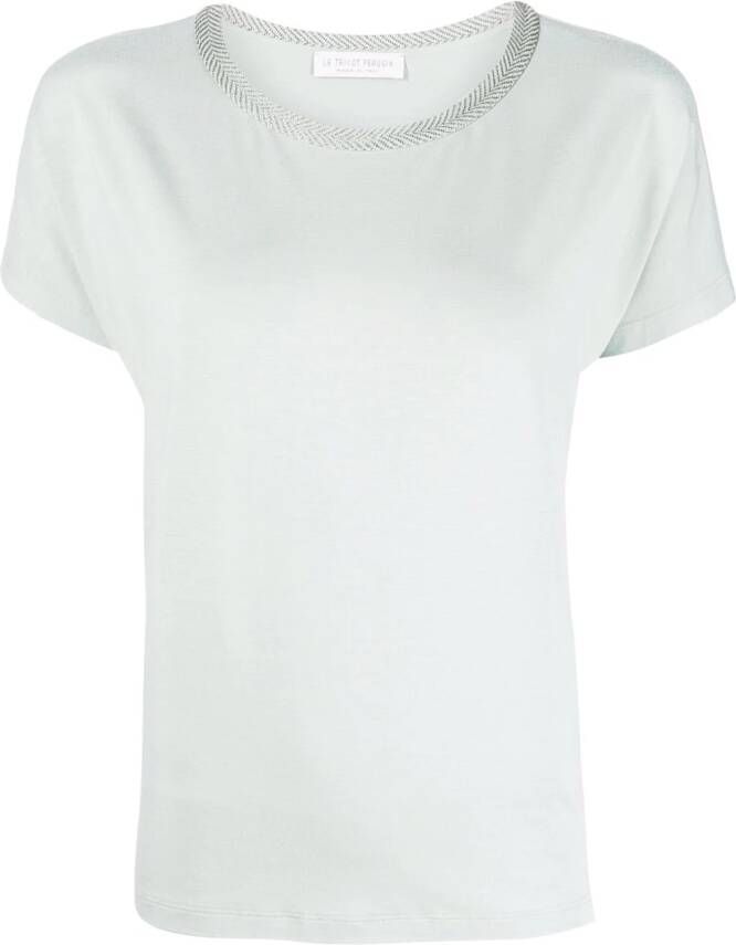Le Tricot Perugia T-shirt met contrasterende kraag Groen