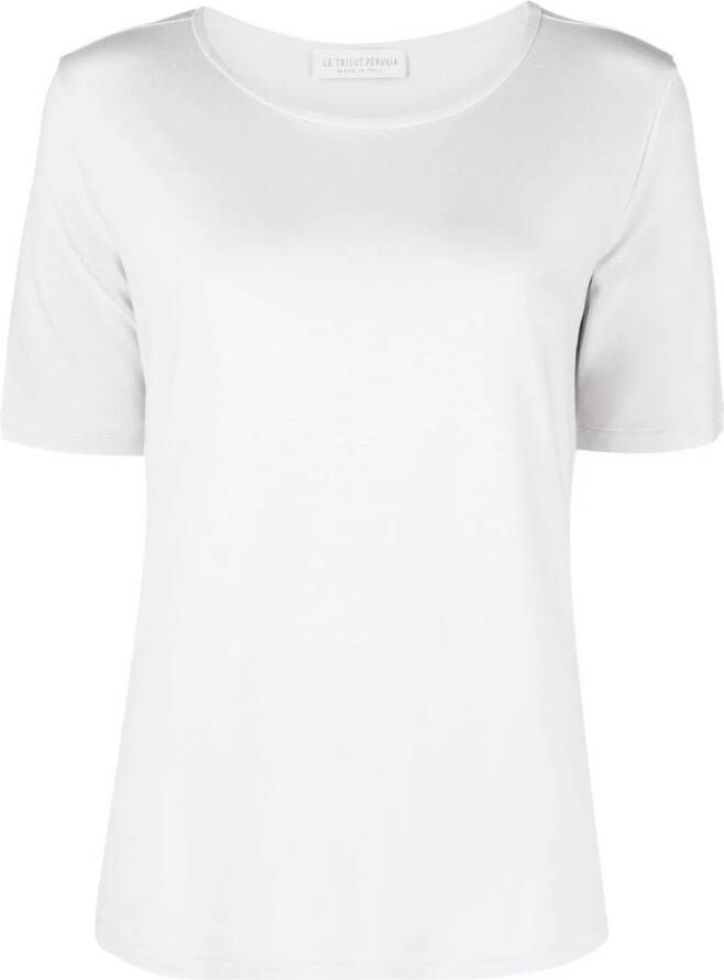 Le Tricot Perugia T-shirt met diepe ronde hals Grijs