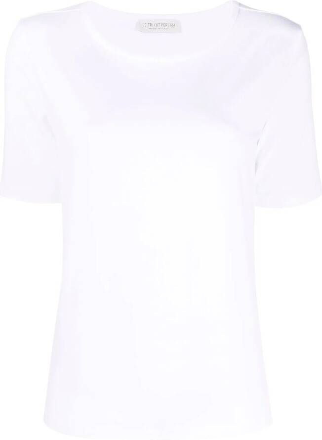 Le Tricot Perugia T-shirt met diepe ronde hals Wit