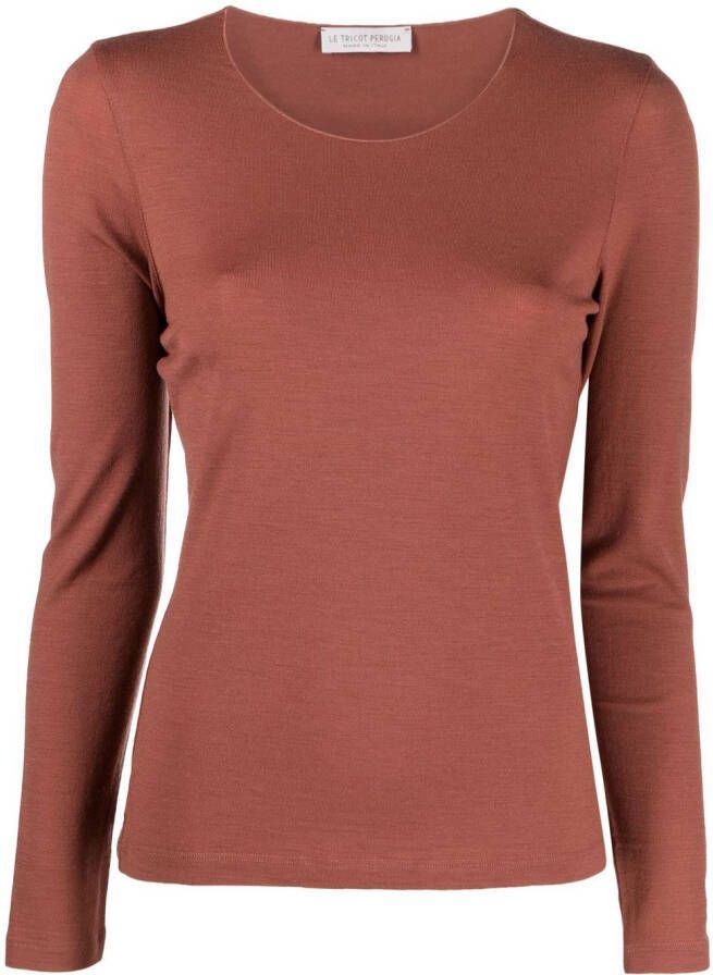 Le Tricot Perugia T-shirt met ronde hals Beige