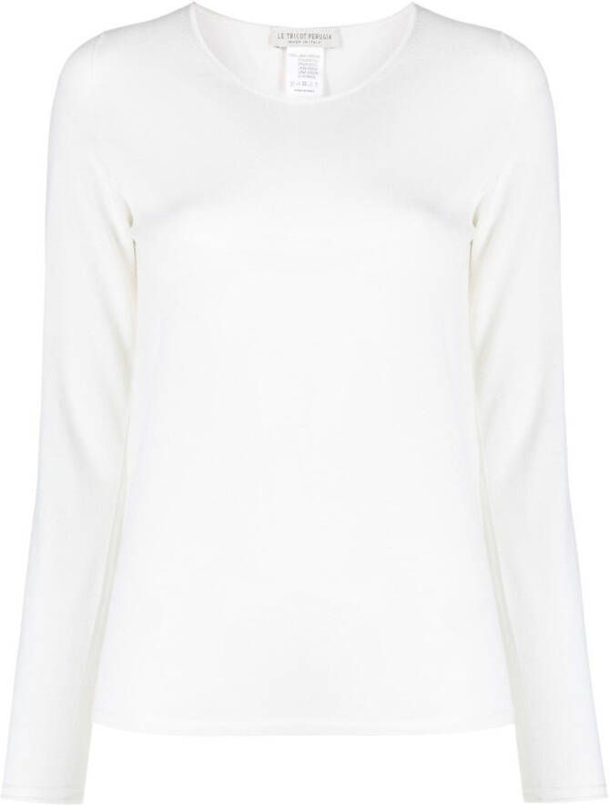Le Tricot Perugia Trui met ronde hals Wit