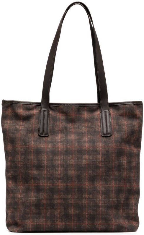 Leathersmith of London Shopper met tartan ruit Bruin