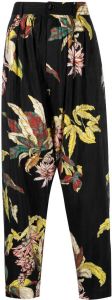 Lemaire floral-print pleated trousers Zwart
