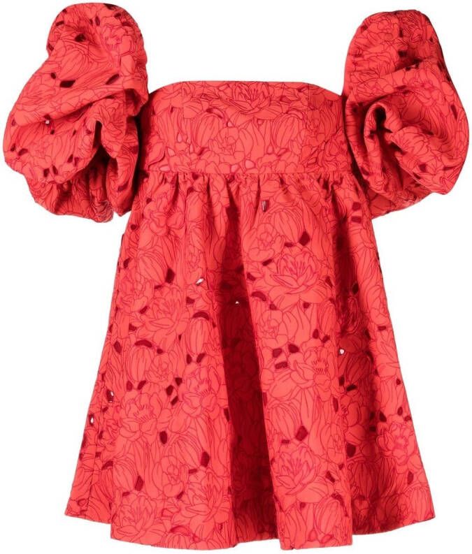Leo Lin Mini-jurk met pofmouwen Rood