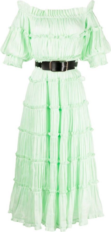 Leo Lin Off-shoulder jurk Groen