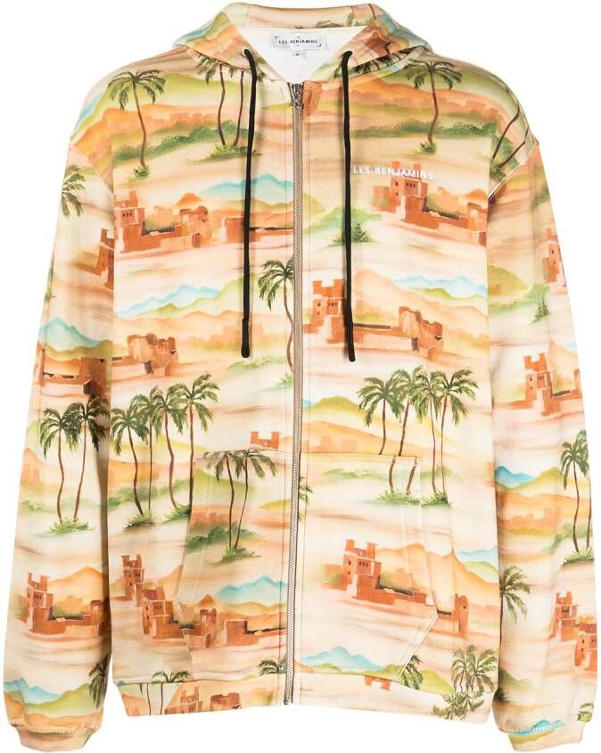 Les Benjamins Hoodie met grafische print Bruin