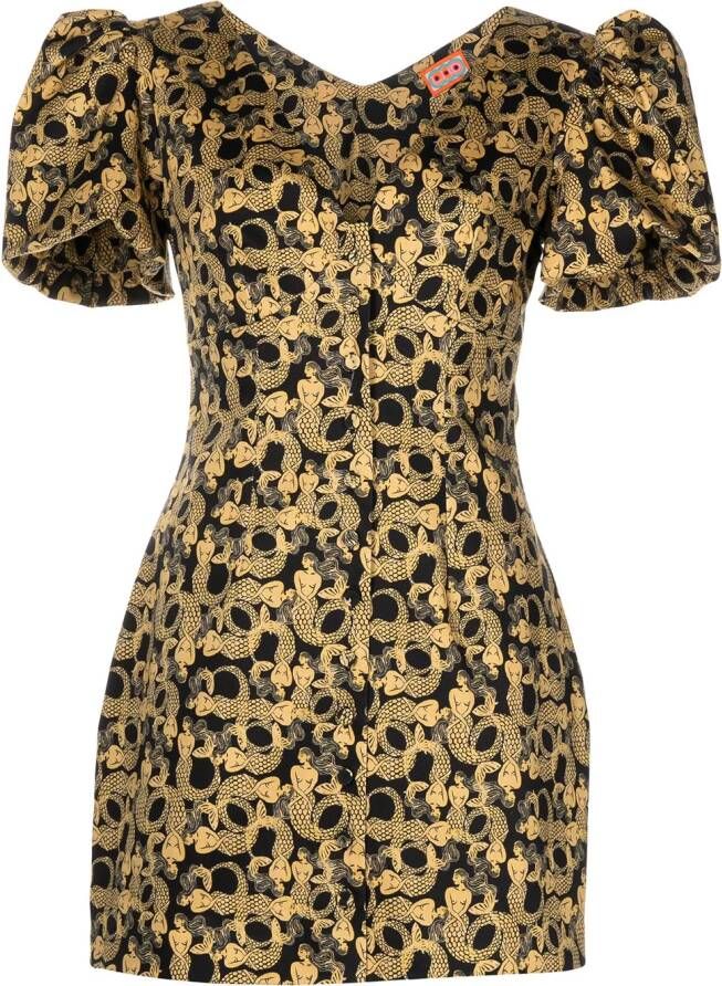 Lhd Jurk met zeemeerminprint Geel