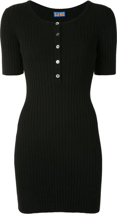Lhd Ribgebreide mini jurk dames katoen Lycra XS Zwart