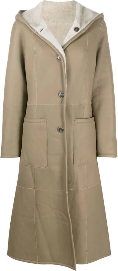 Liska Omkeerbare leren jas met capuchon Bruin