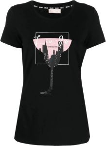 LIU JO crystal-embellished graphic-print T-shirt Zwart