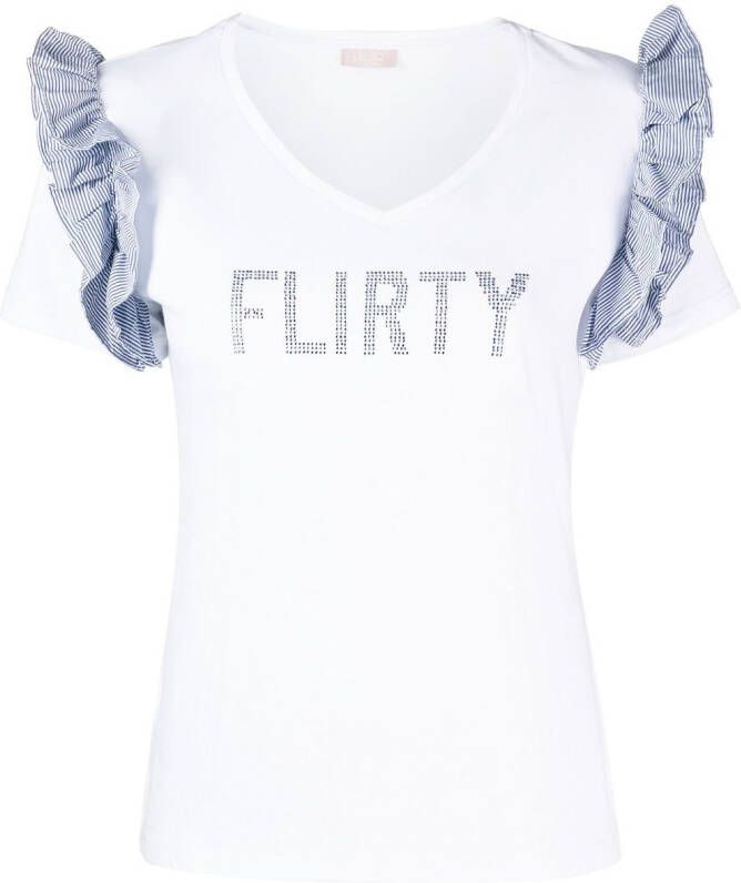 LIU JO T-shirt met ruche schouders Wit