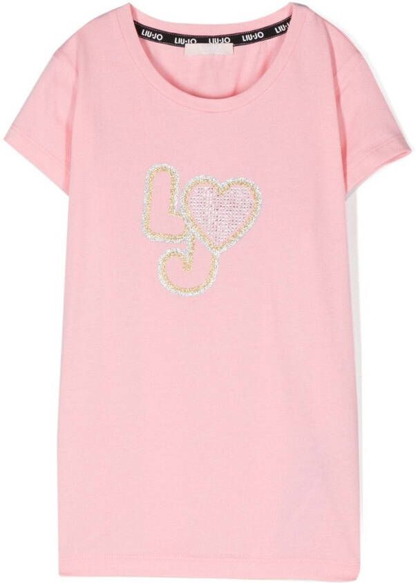 Liu Jo Kids T-shirt verfraaid met glitterlogo Roze