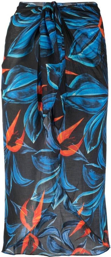 Louisa Ballou Wikkelrok met bloemenprint Blauw