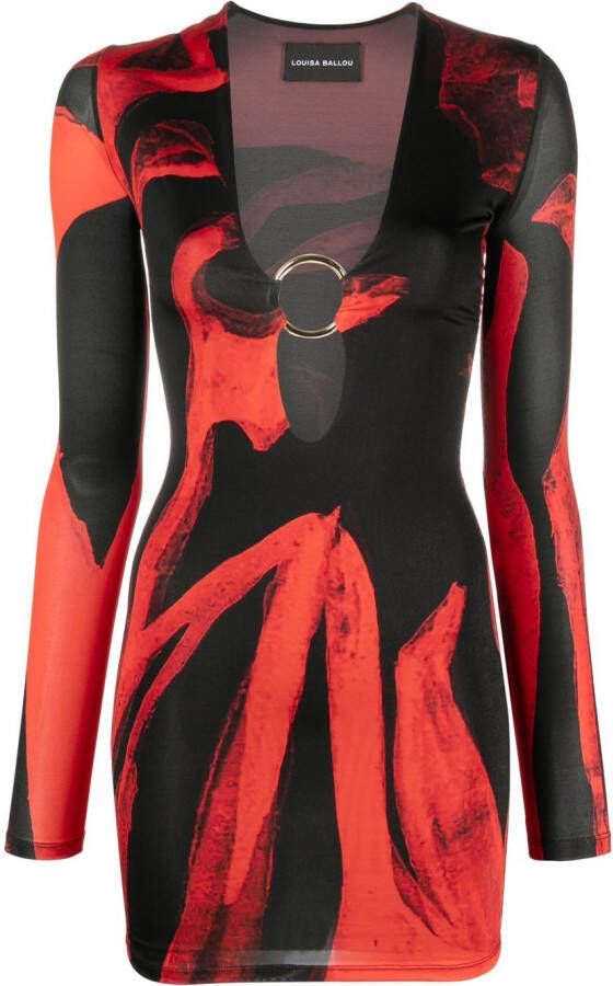 Louisa Ballou Mini-jurk met abstracte print Rood