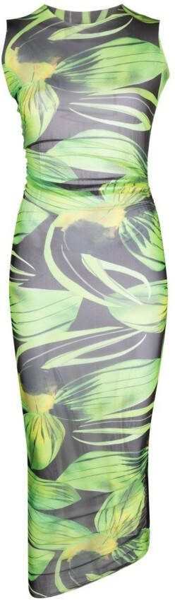 Louisa Ballou Midi-jurk met bladerprint Groen
