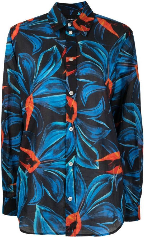Louisa Ballou Overhemd met bloemenprint Blauw