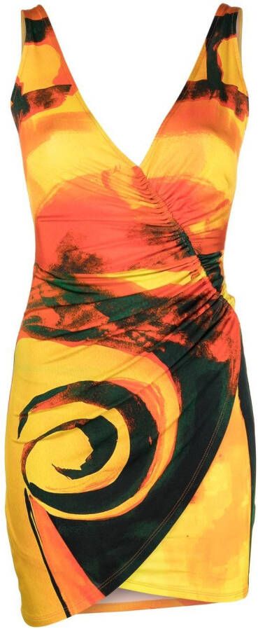 Louisa Ballou Mini-jurk met V-hals Oranje