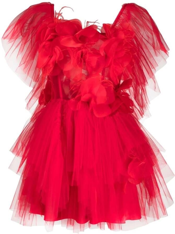 Loulou Mini-jurk met bloemenpatch Rood