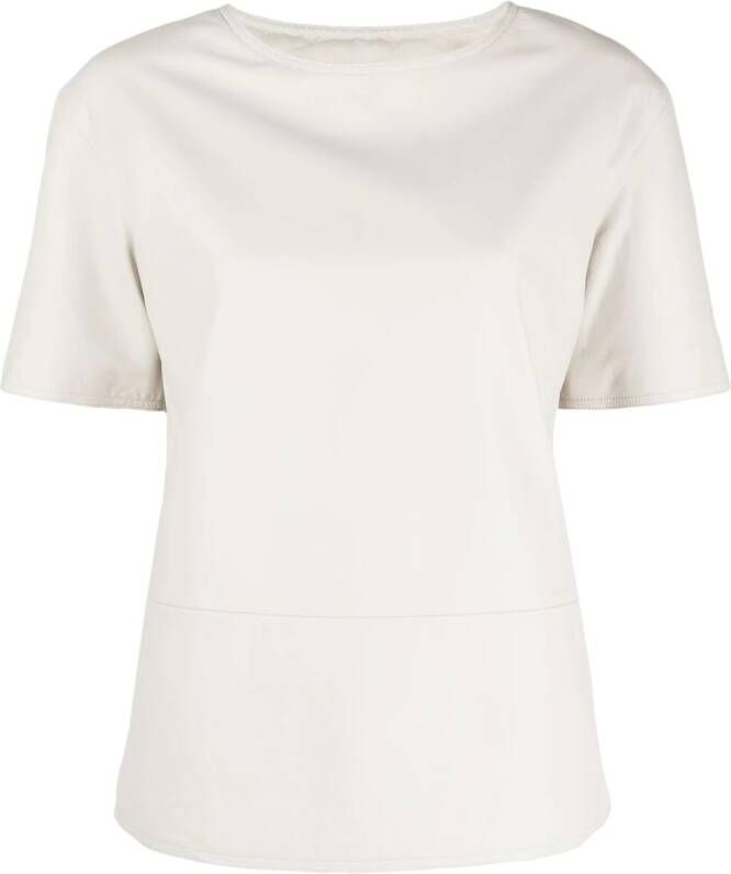 Loulou Studio Leren T-shirt Beige