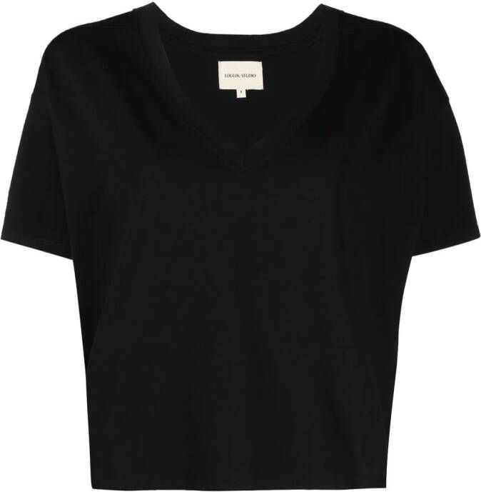 Loulou Studio T-shirt met V-hals Zwart