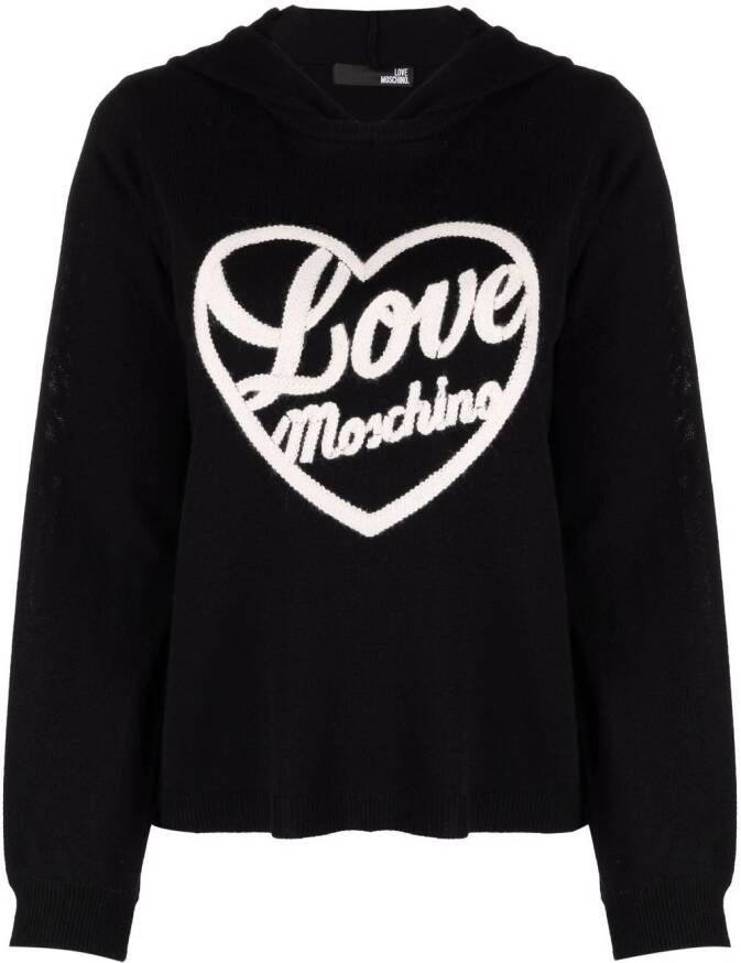 Love Moschino Hoodie met geborduurd logo Zwart