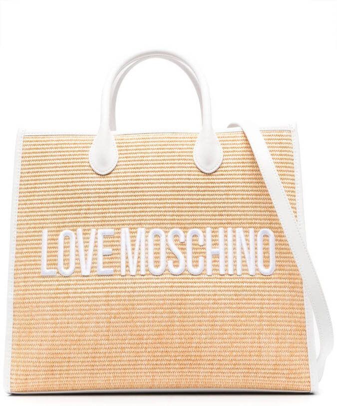 Love Moschino Shopper met geborduurd logo Beige