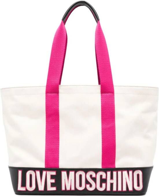 Love Moschino Shopper met geborduurd logo Beige