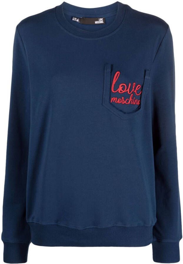 Love Moschino Sweater met geborduurd logo Blauw
