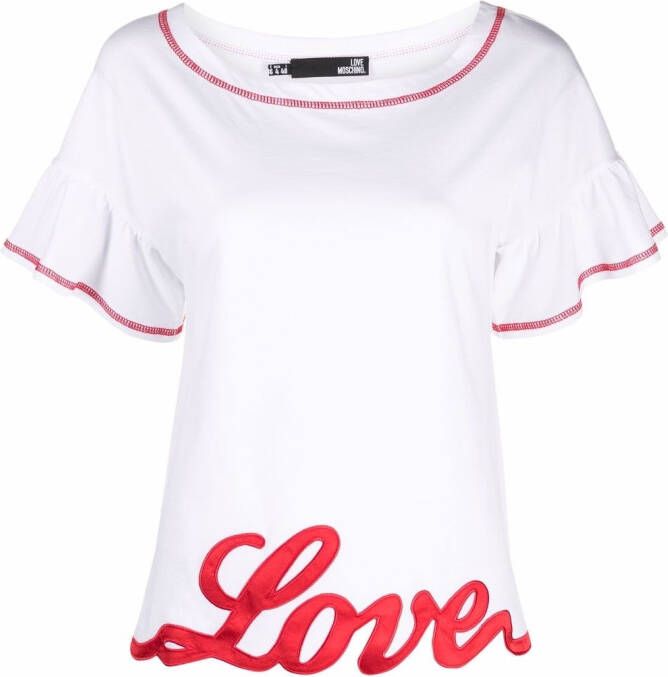 Love Moschino Witte Boxy Fit T-shirt met Gerimpelde Halslijn White Dames