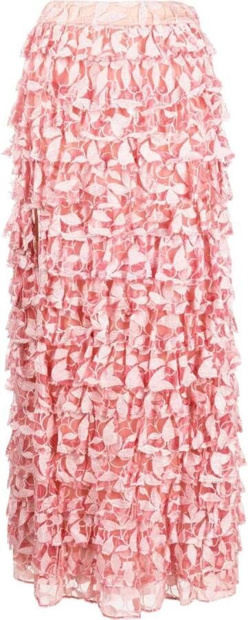 LoveShackFancy High-waist rok met ruches Roze