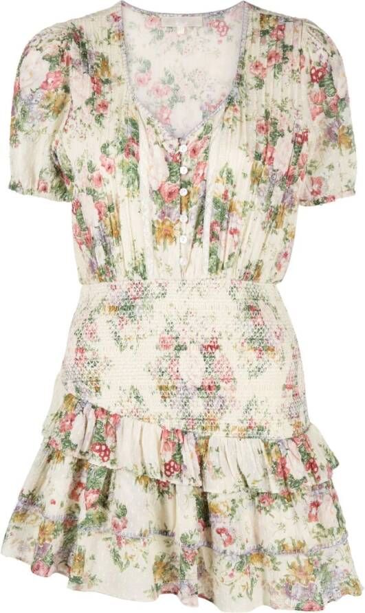 LoveShackFancy Jurk met bloemenprint Beige