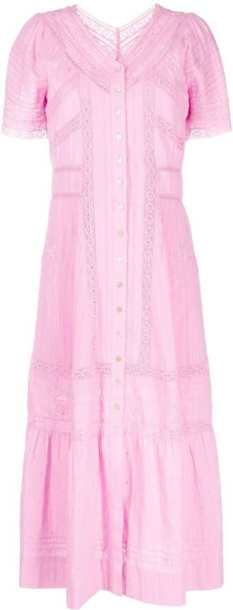 LoveShackFancy Midi-jurk met borduurwerk Roze