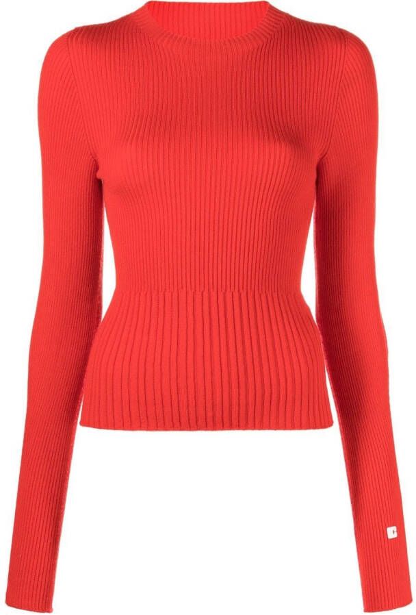 Low Classic Ribgebreide trui en bivakmuts Rood
