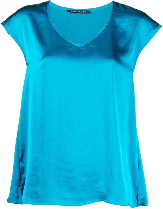 Luisa Cerano Blouse met V-hals Blauw