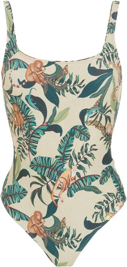 Lygia & Nanny Badpak met bladerprint Beige