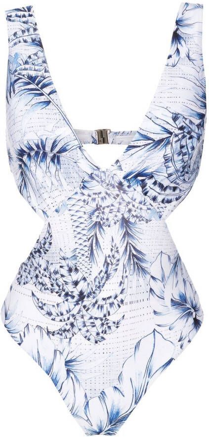Lygia & Nanny Badpak met palmboomprint Blauw