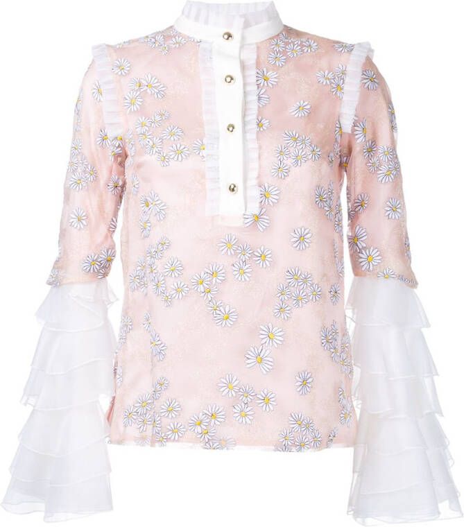 Macgraw madeliefkleurige blouse met ruches Roze