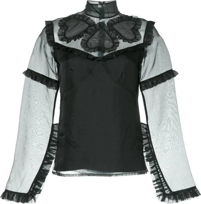 Macgraw Queen of Hearts organza top Zwart