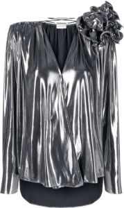 Magda Butrym floral-appliqué metallic silk blouse Zilver
