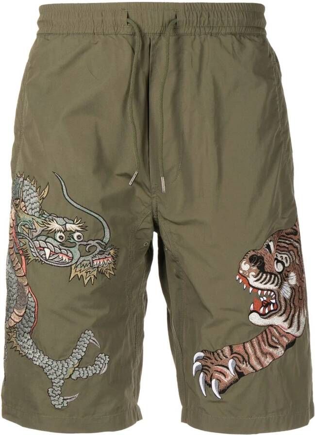 Maharishi Shorts met geborduurde tijger Groen