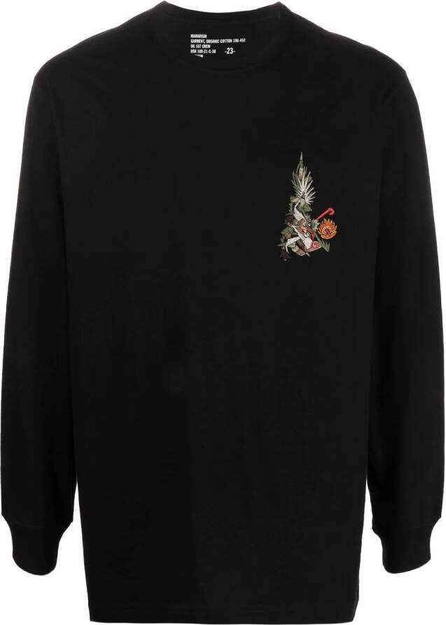 Maharishi T-shirt met grafische print en lange mouwen Zwart