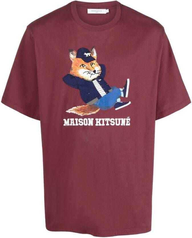 Maison Kitsuné T-shirt met geborduurd logo Rood