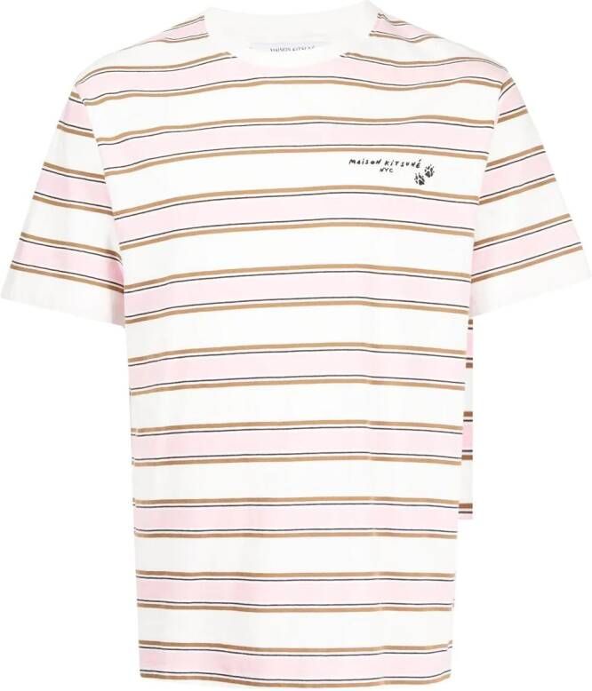 Maison Kitsuné Gestreept T-shirt Roze