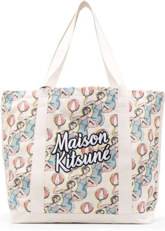 Maison Kitsuné Shopper met grafische print Beige