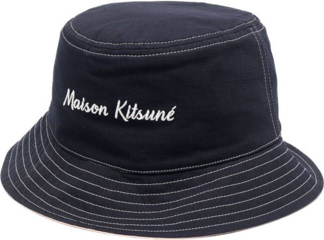 Maison Kitsuné Vissershoed met geborduurd logo Blauw