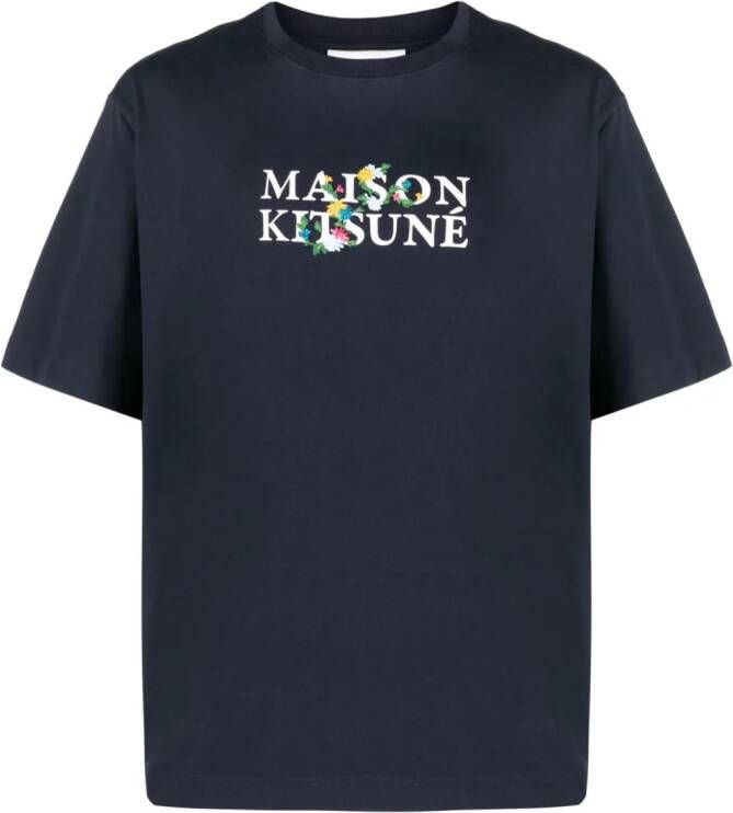 Maison Kitsuné T-shirt met geborduurd logo Blauw