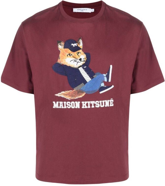 Maison Kitsuné T-shirt met grafische print Rood