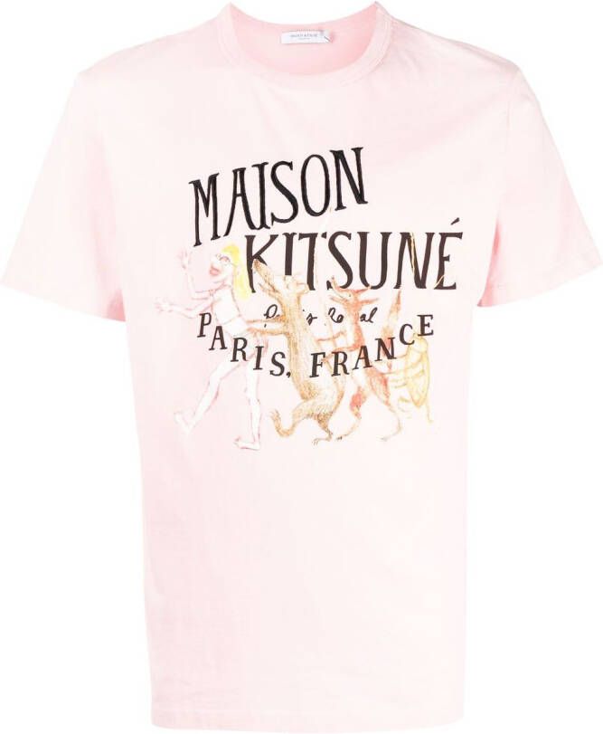 Maison Kitsuné T-shirt met logoprint Roze