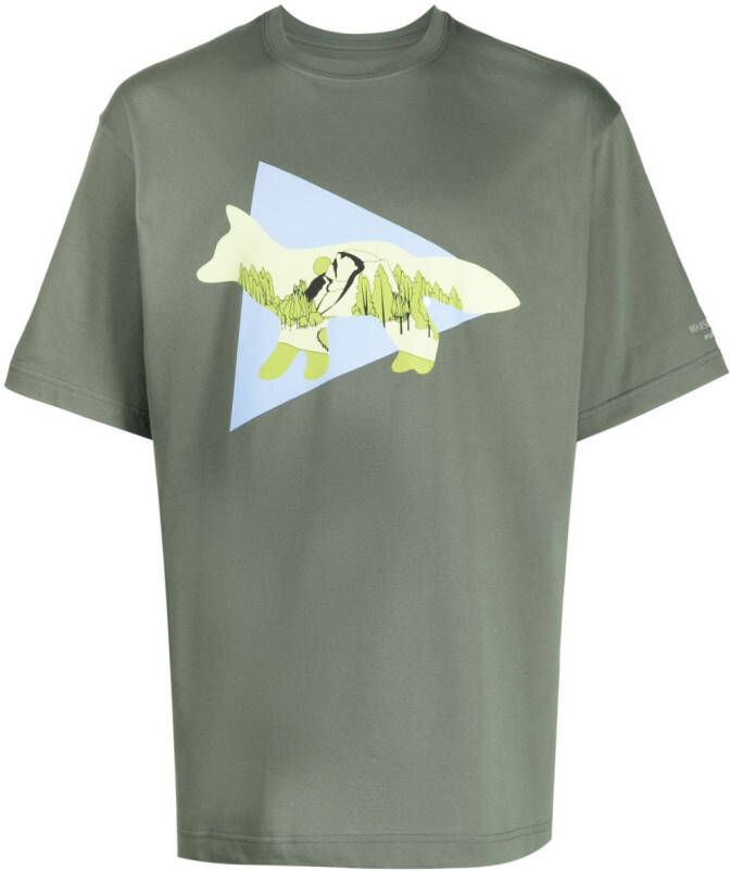 Maison Kitsuné x And Wander T-shirt met logoprint Groen